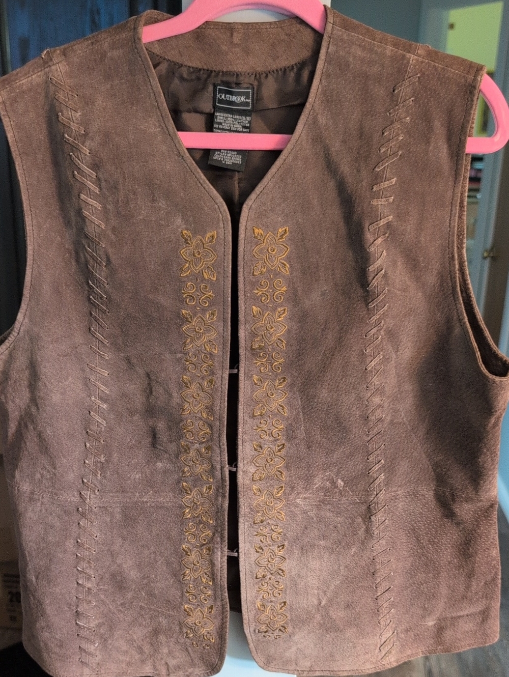 Vintage Outbrook brown suede Brown Suede Embroidered Women's Vest -